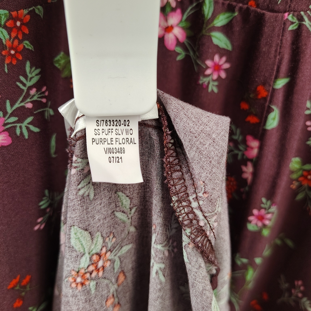 Old Navy Purple Floral Dress Puff Sleeve Open Back Size Medium - Picture 10 of 14